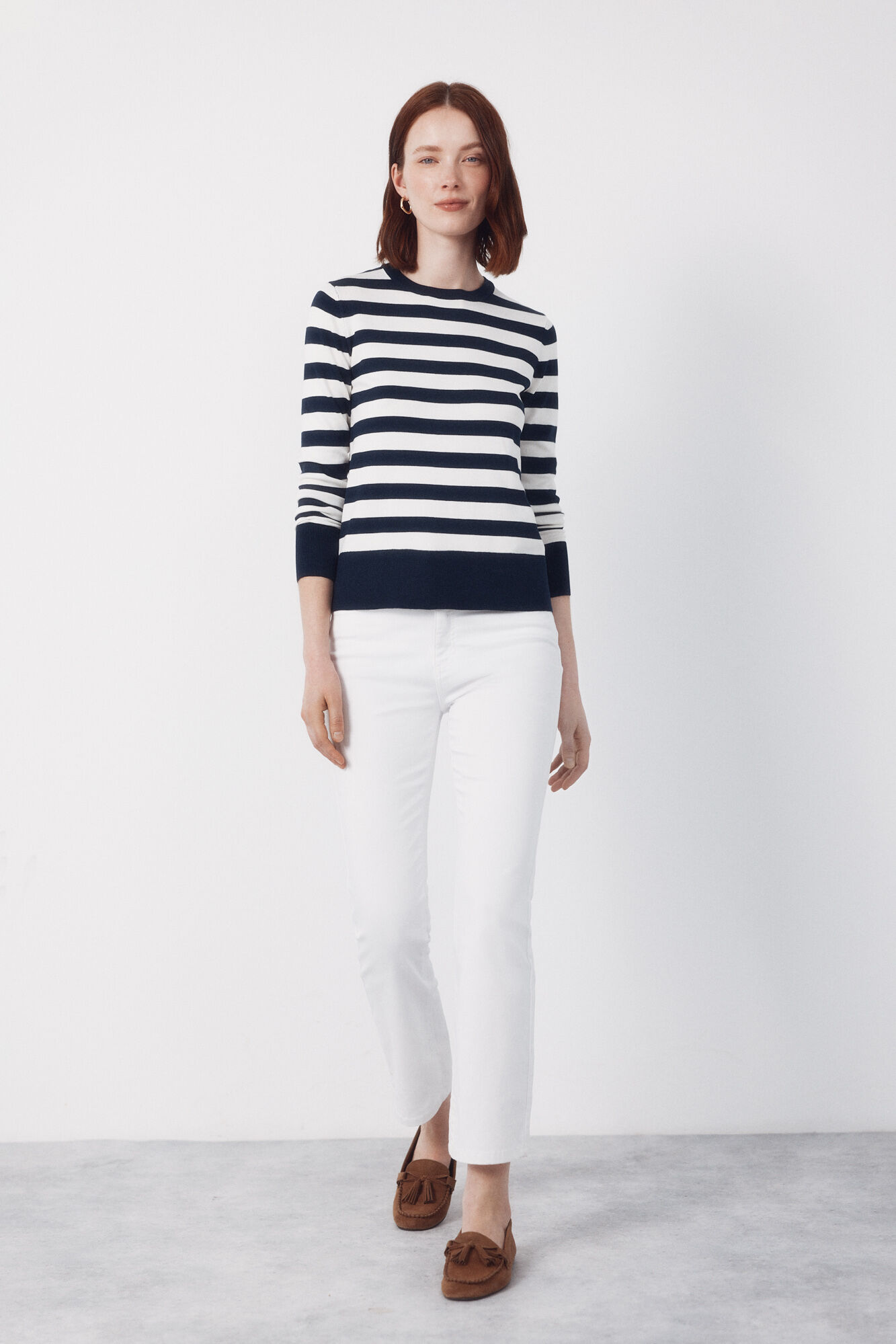 Cortefiel Striped jersey-knit jumper Printed white