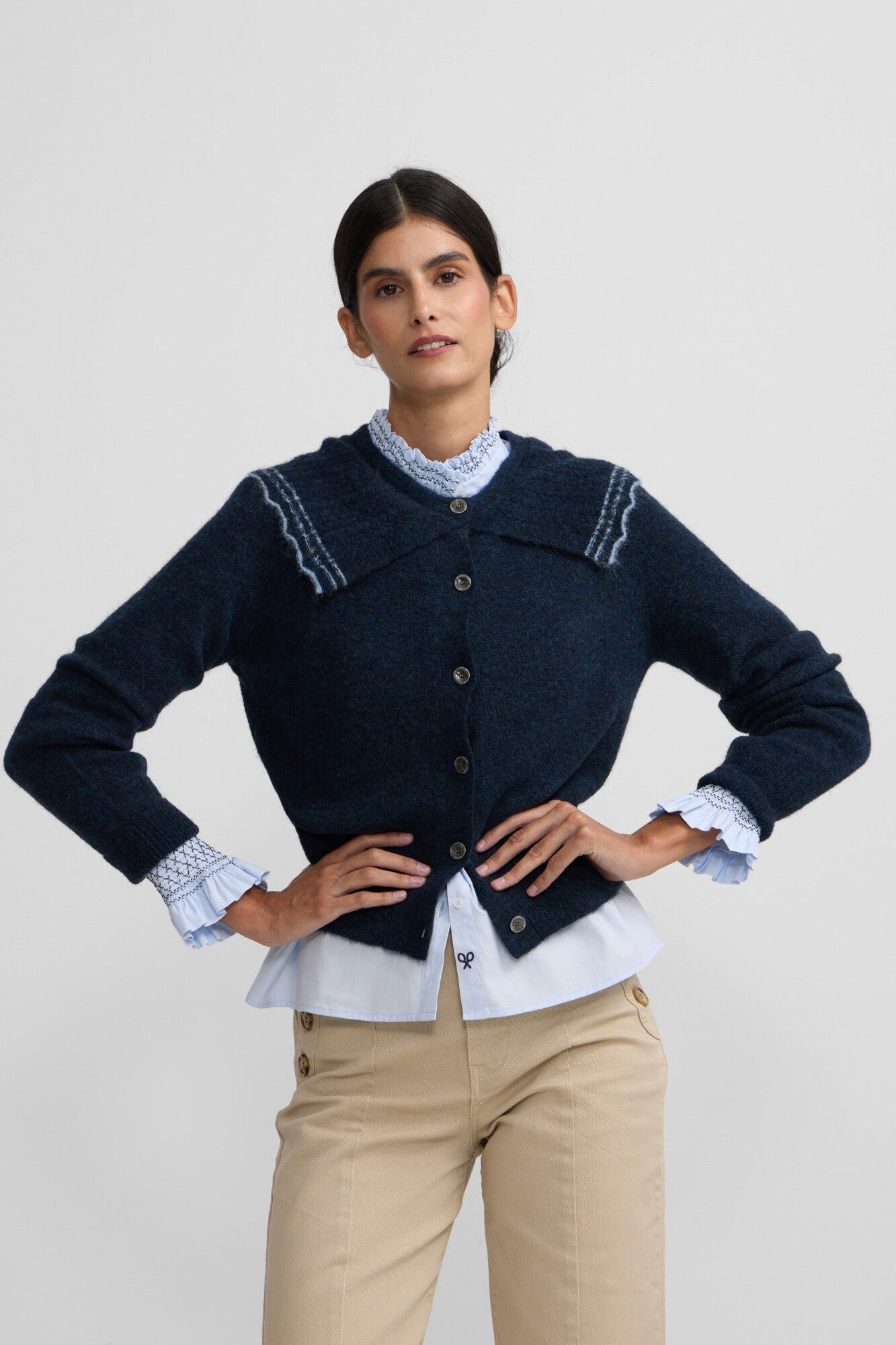 Silbon Casaco de malha com gola gola contrastante