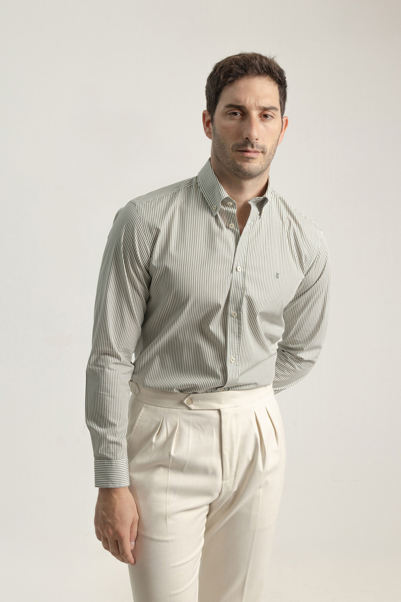 PuroEGO Camisa slim fit algod&oacute;n rayas Verde