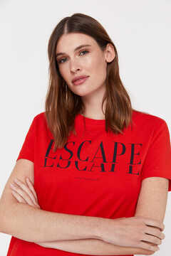 Cortefiel Cotton T-shirt with wording Red