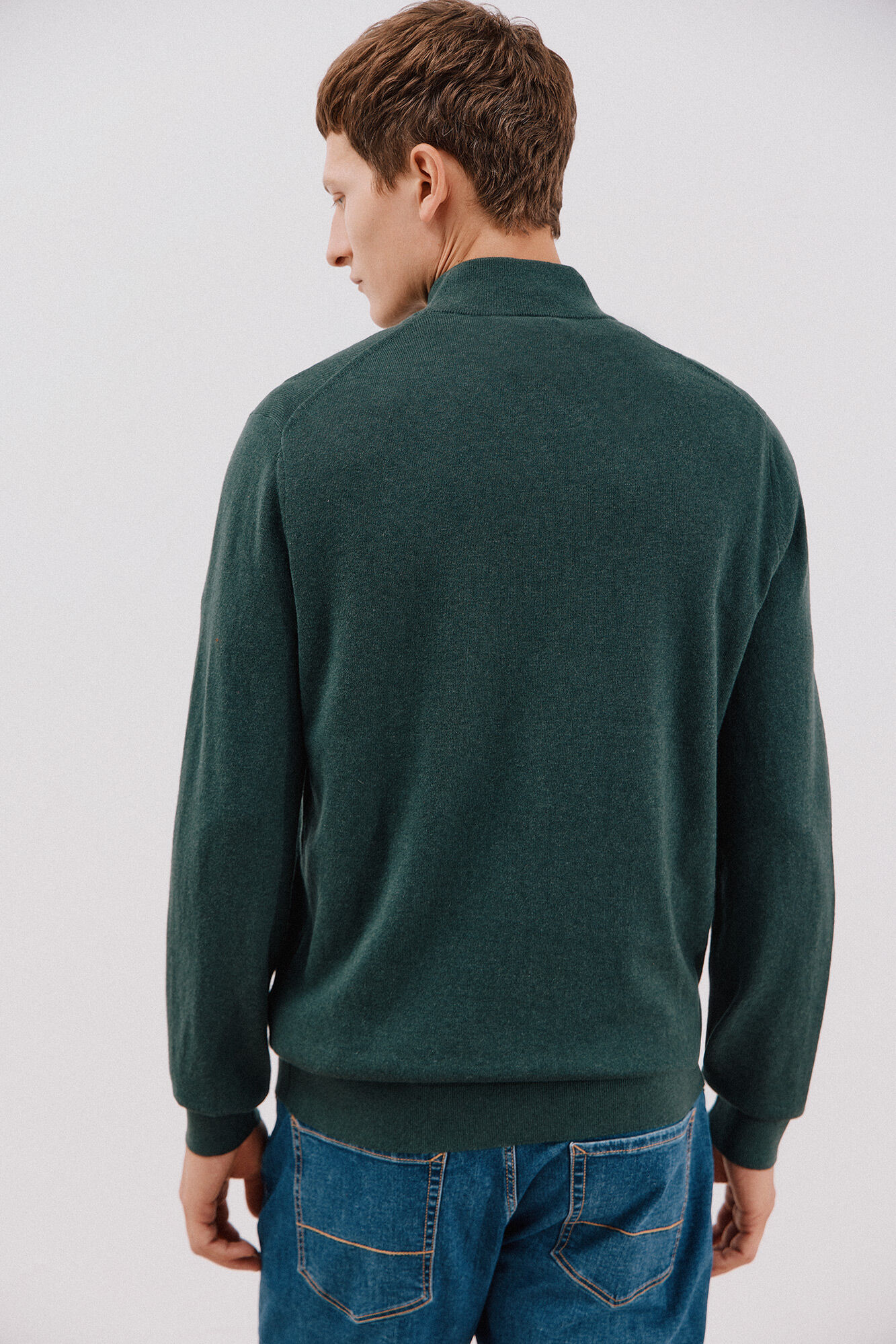 Cortefiel Cotton/cashmere V-neck jumper Dark green