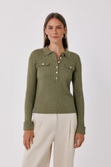 Cortefiel Jersey acanalado botones Kaki