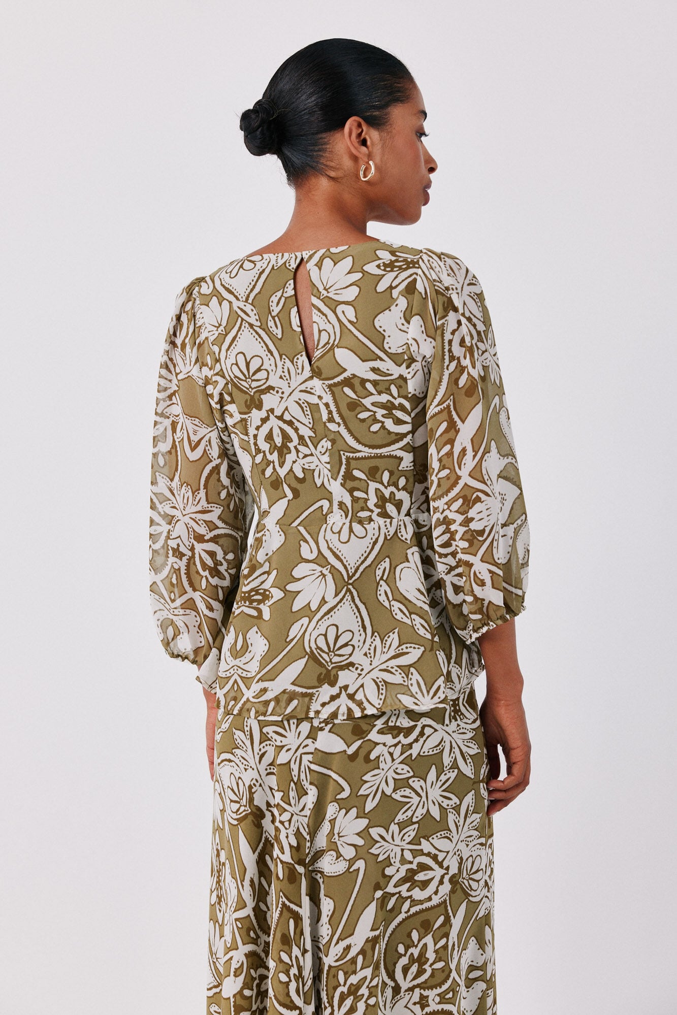 Cortefiel Printed fluid blouse Printed green