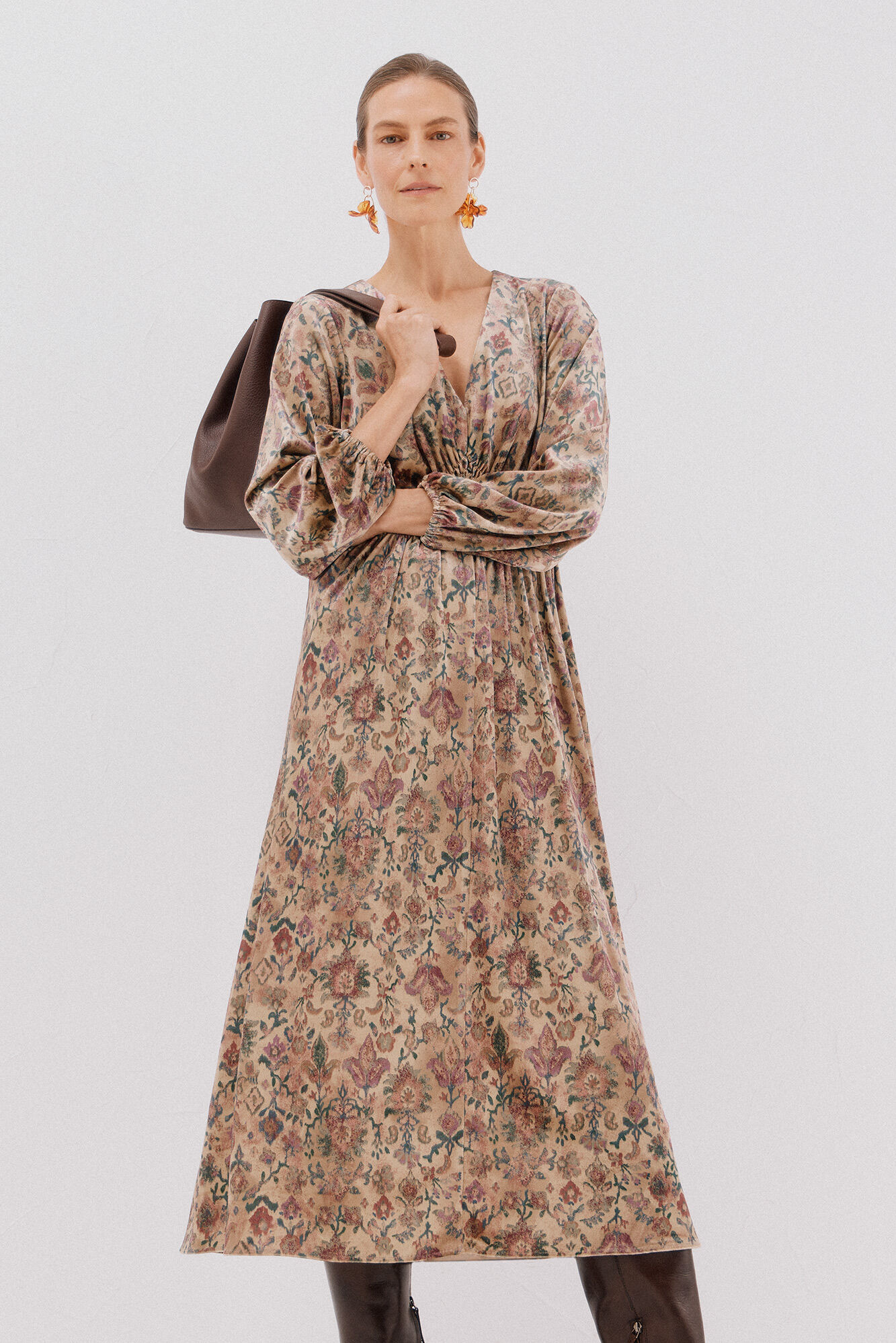 Cortefiel Vestido de veludo estampado Multicolorido