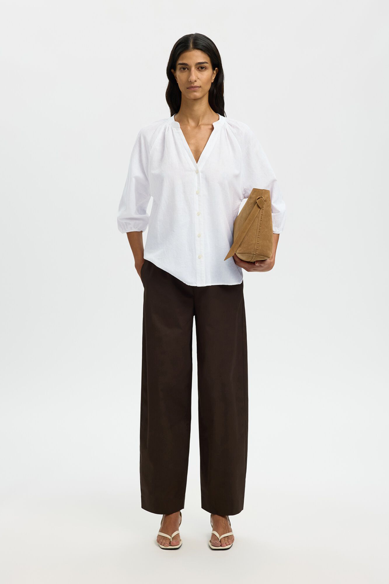 Selected Blusa manga 3/4 lino