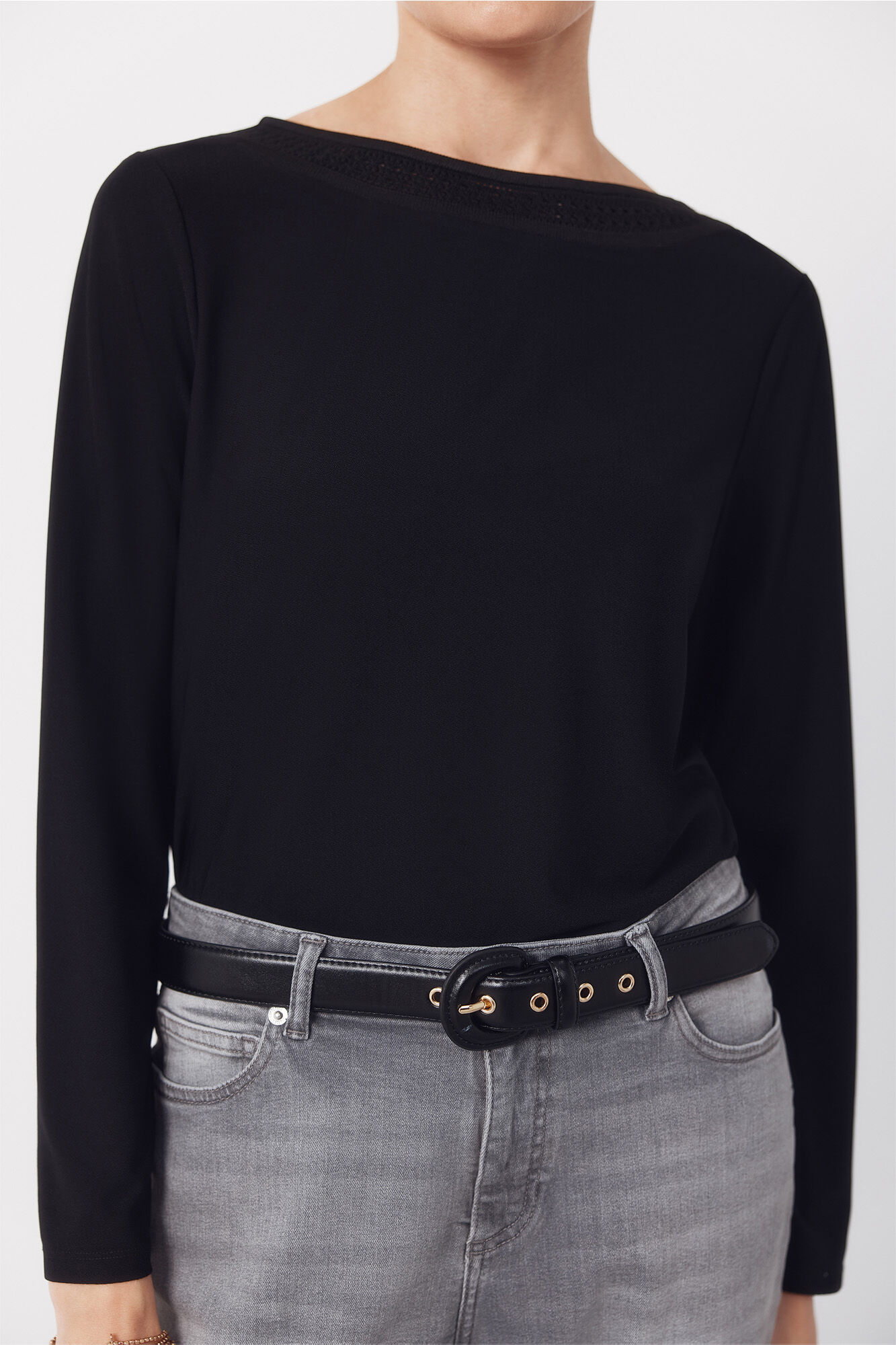 Cortefiel Camiseta escote barco lace Negro