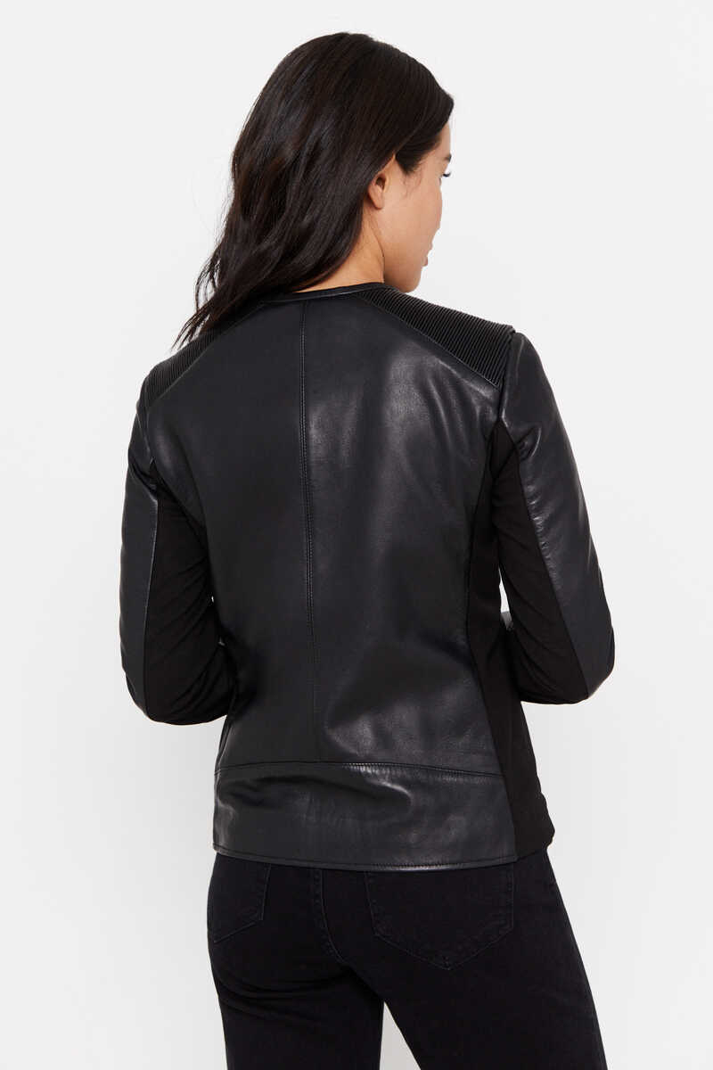 Cortefiel Combined jersey-knit leather jacket Black