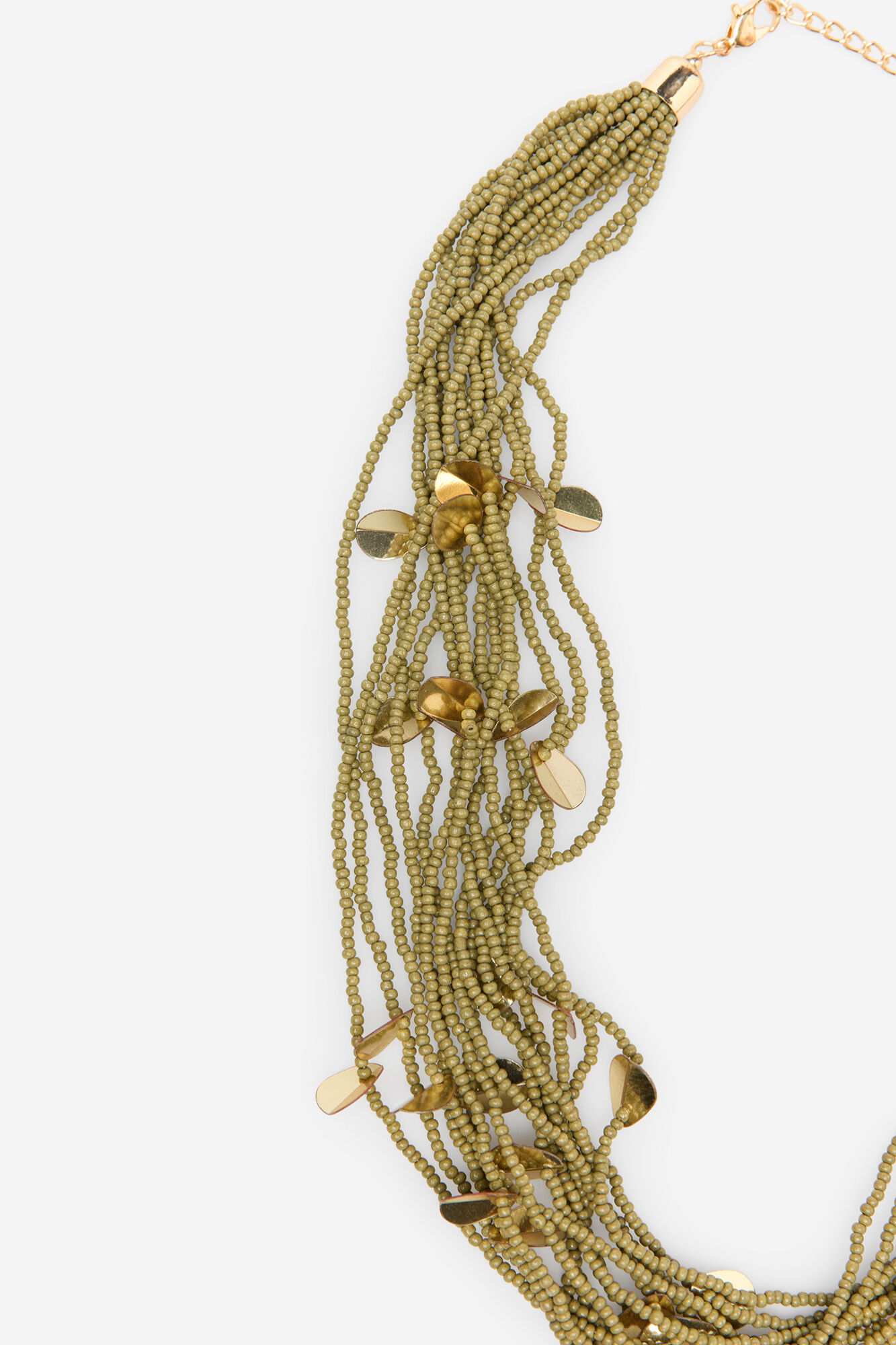 Cortefiel Long necklace of beads and leaves Kaki