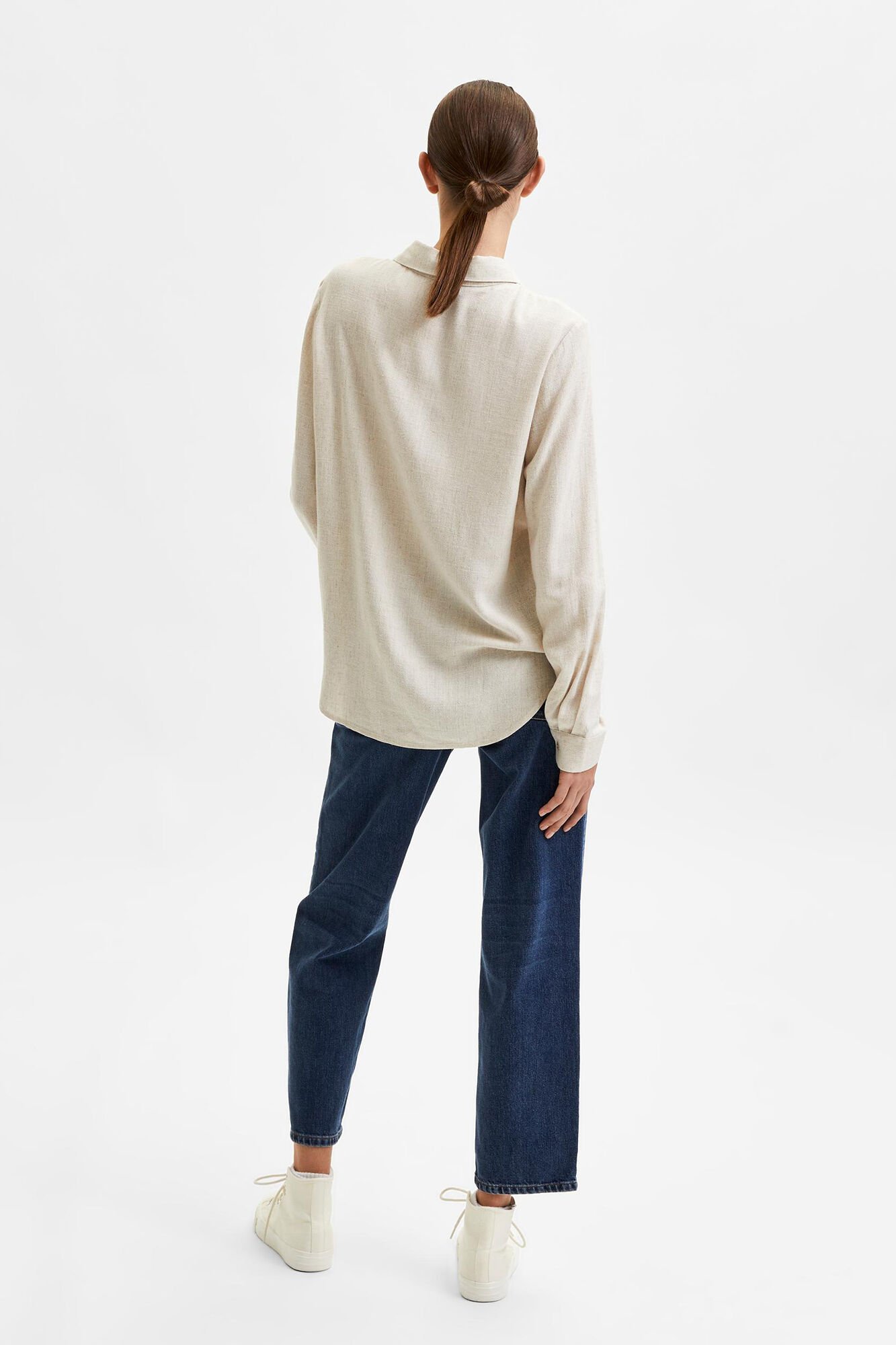 Selected Camisa de manga comprida de linho Regular Fit Tostado