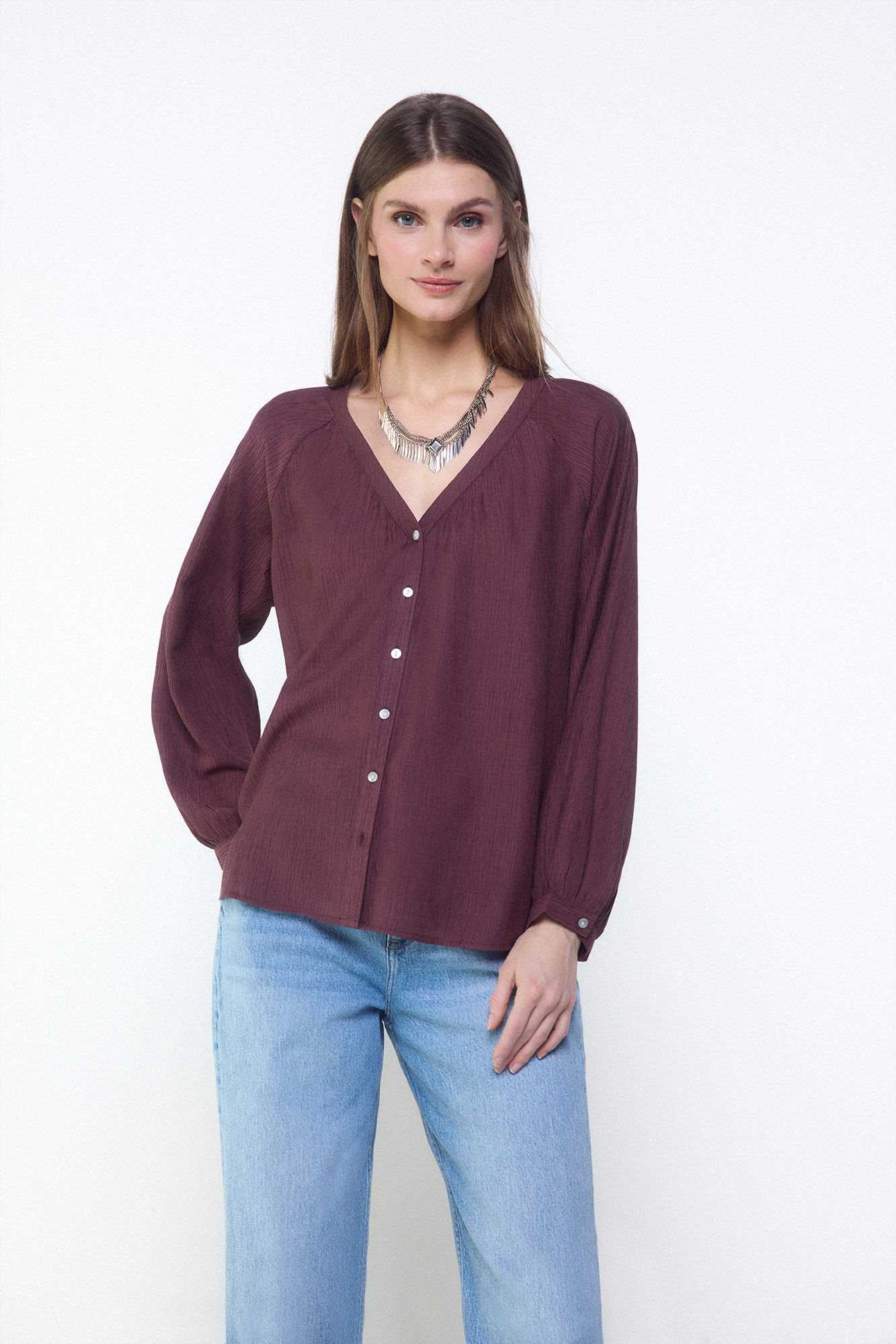 Slowlove Fluid pleated blouse Maroon