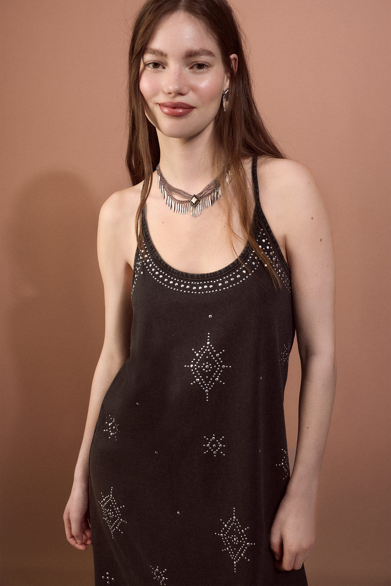 Slowlove Vestido tirantes tachas Preto
