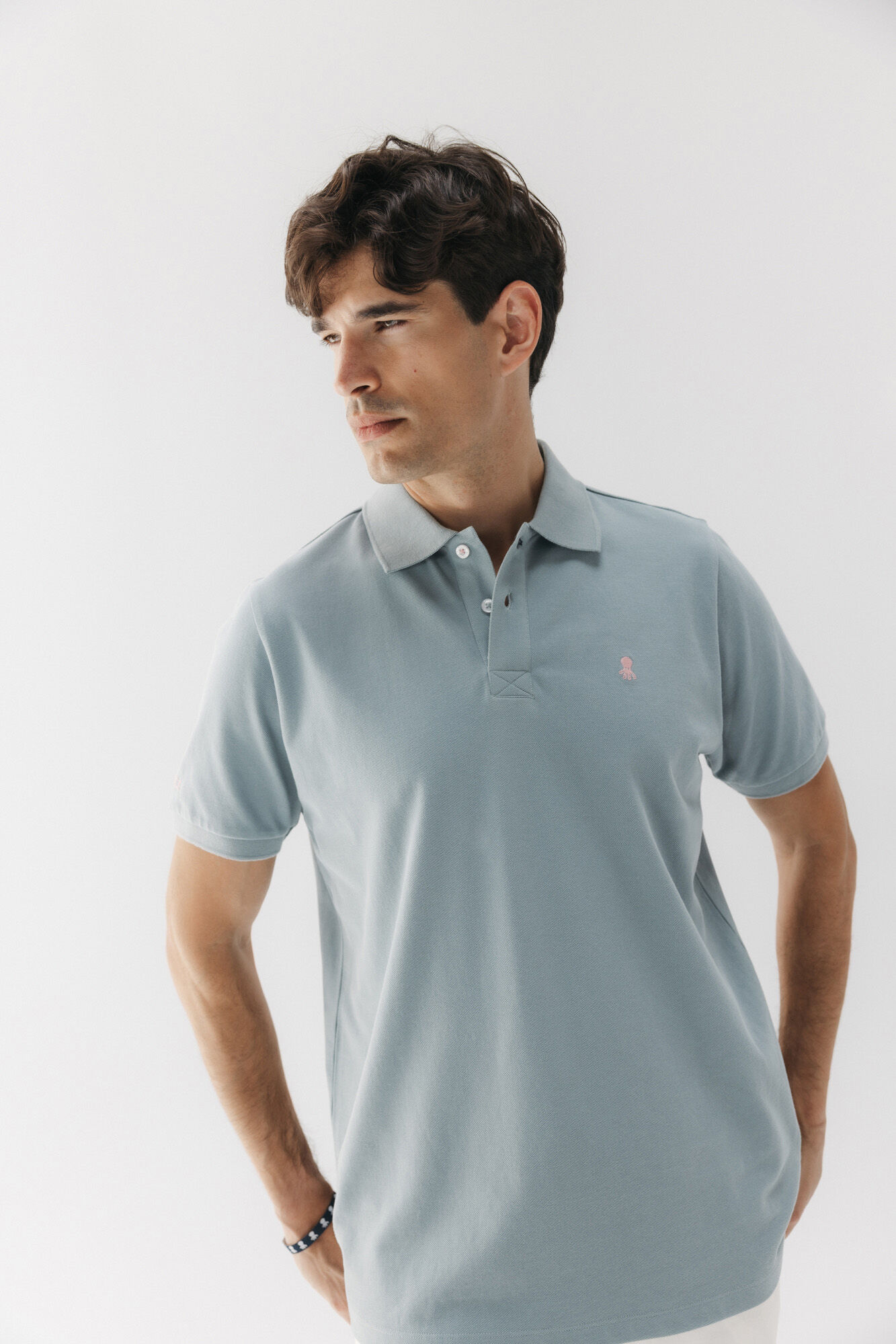 elPulpo Camisa polo lavada com bordado contrastante Azul