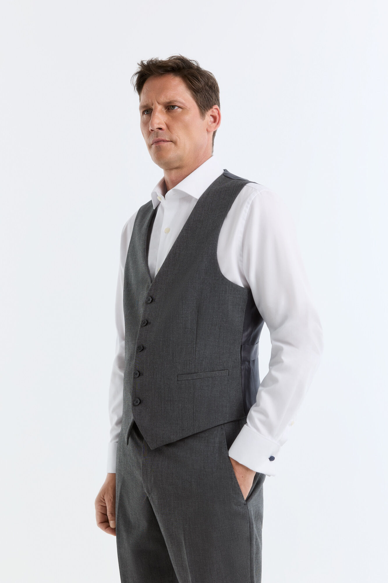 Cortefiel Grey split leather gilet Serie XXI Dark grey