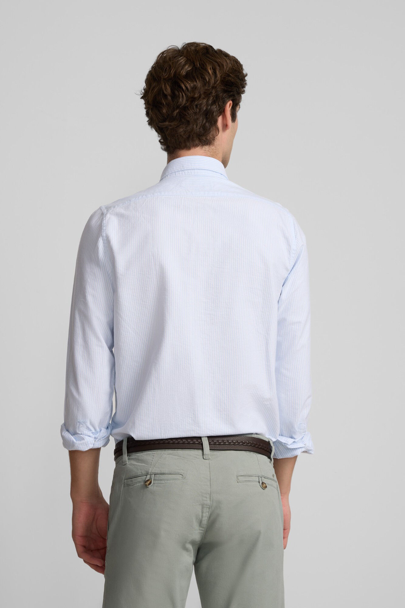 Silbon Camisa esportiva riscas Oxford Azul