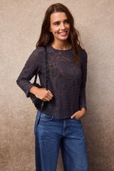 Slowlove Top em crochet floral Cinzento