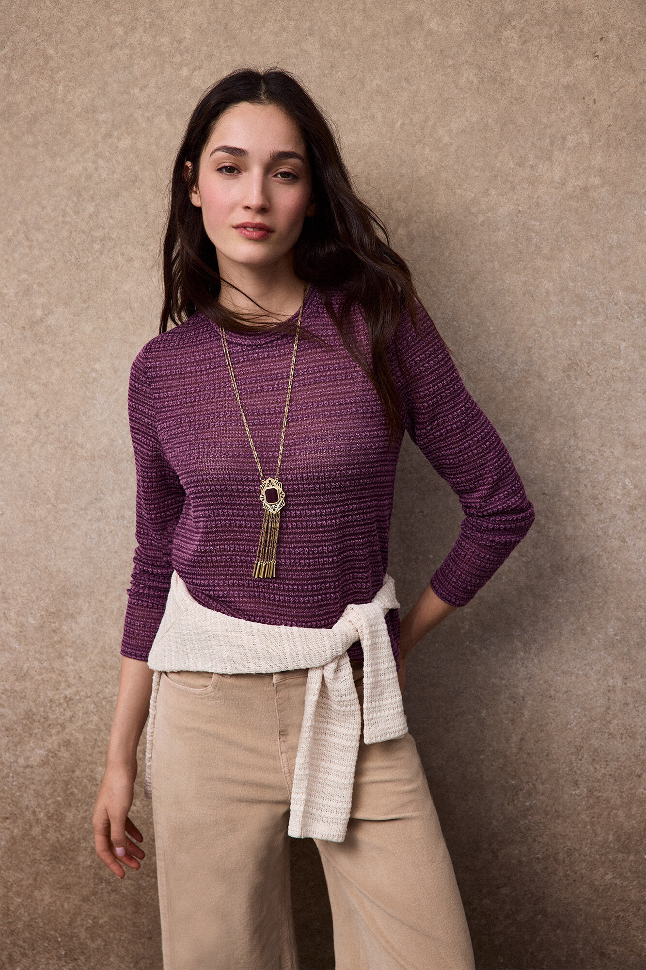 Slowlove Top com estrutura de riscas Roxo