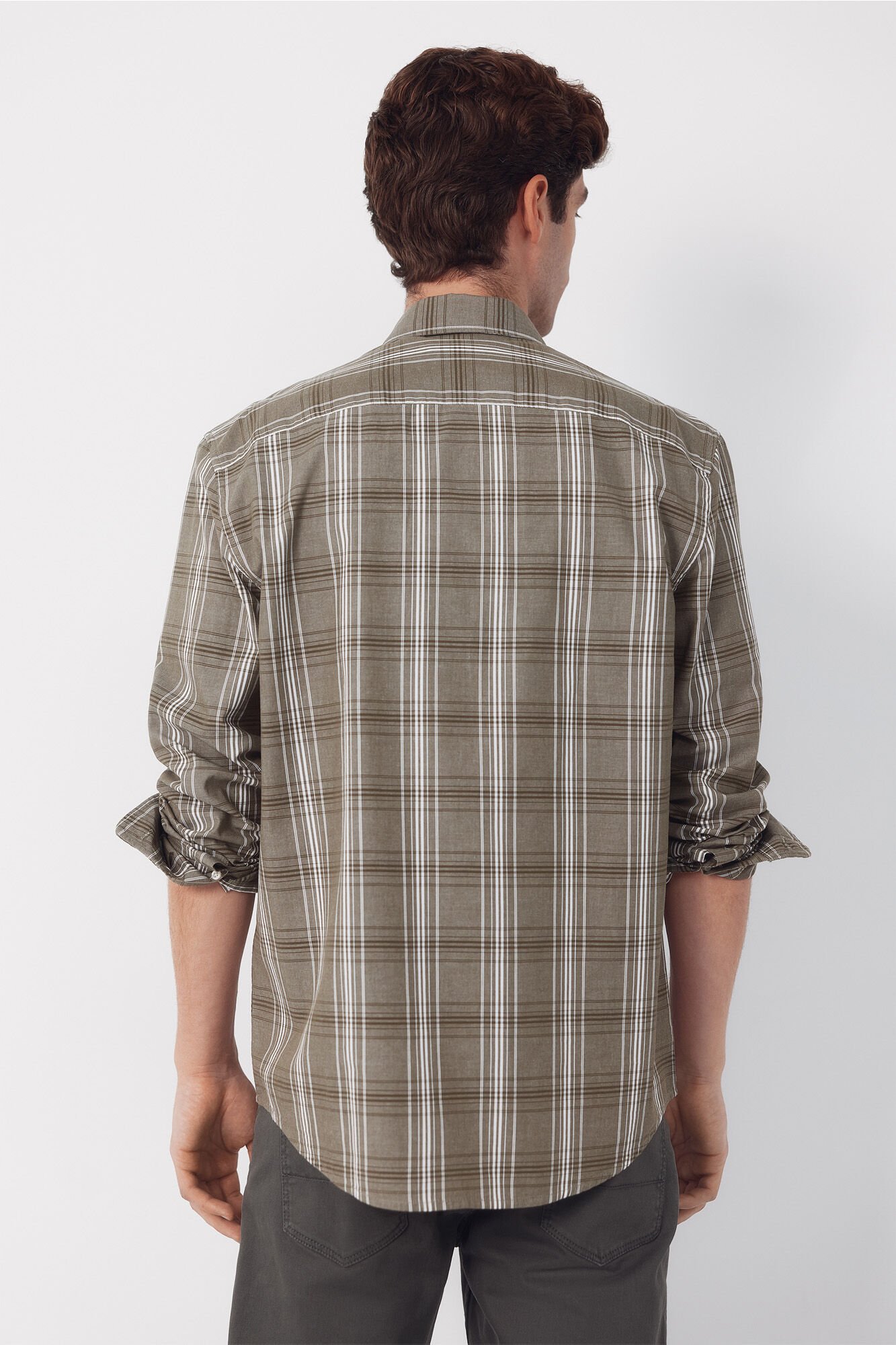 Cortefiel Checked poplin shirt Kaki
