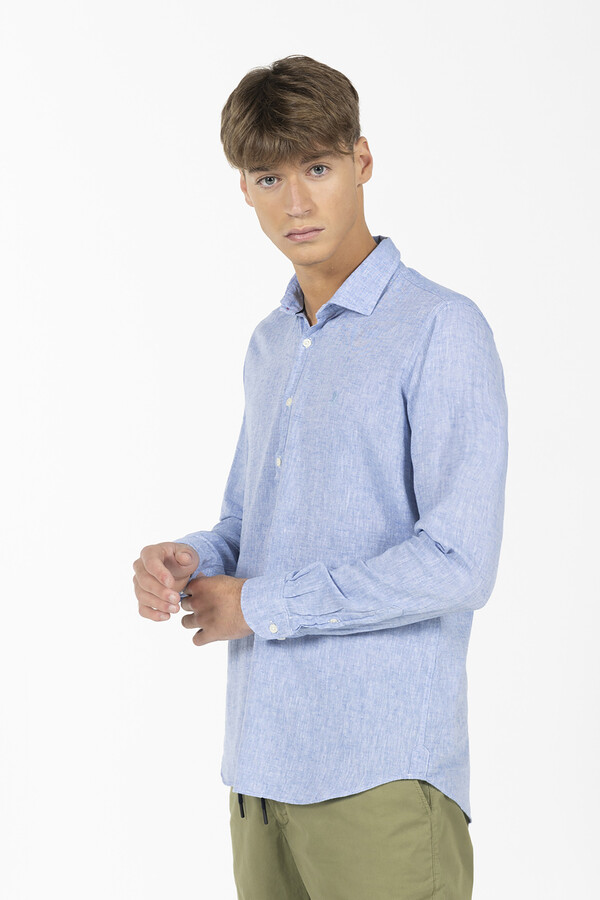 Cortefiel Camisa polera lino y algodón Azul oscuro