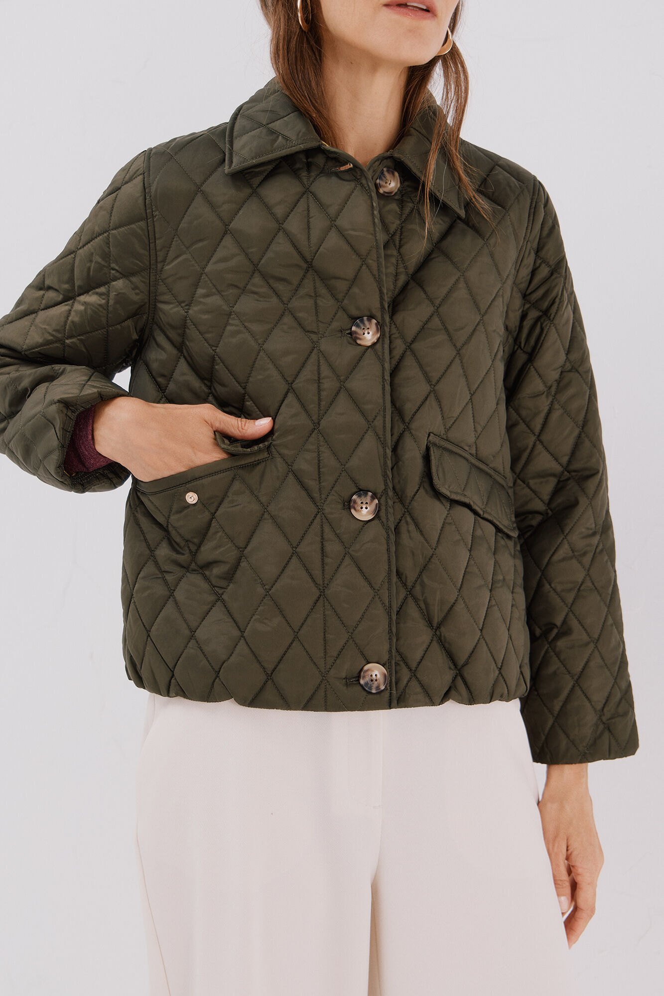 Cortefiel Quilted anorak with buttons Kaki
