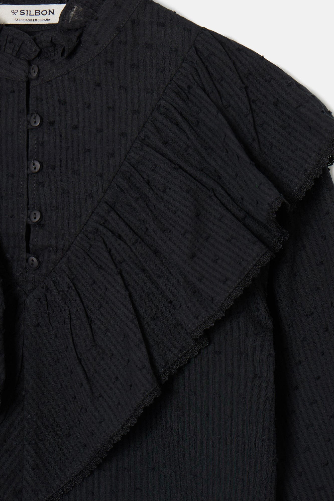 Silbon Blusa bordada volante Negro