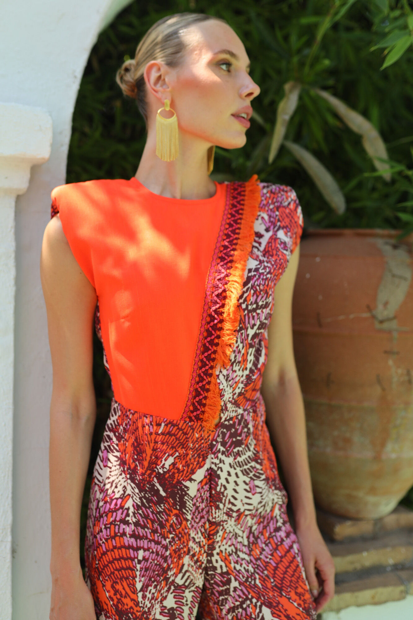 Panambi Two-tone linen jumpsuit Orange