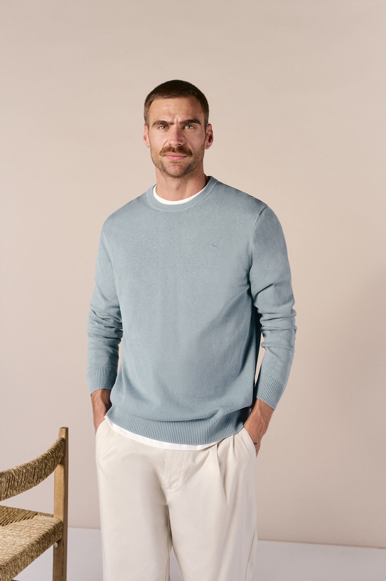 OOTO Camisola gola redonda em algod&atilde;o lavado