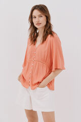 Cortefiel lace blouse with ruffles Coral