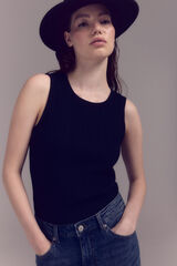 Cortefiel Ribbed vest top Black