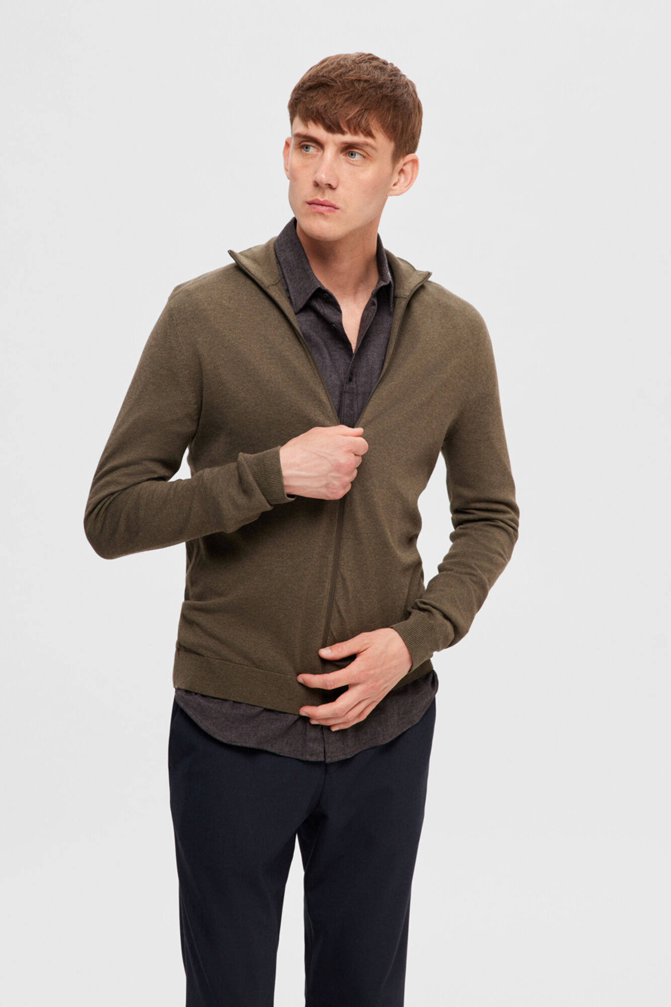 Selected C&aacute;rdigan cremallera 100% algod&oacute;n Verde