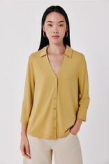Cortefiel Camisa el&aacute;stica botones Amarillo