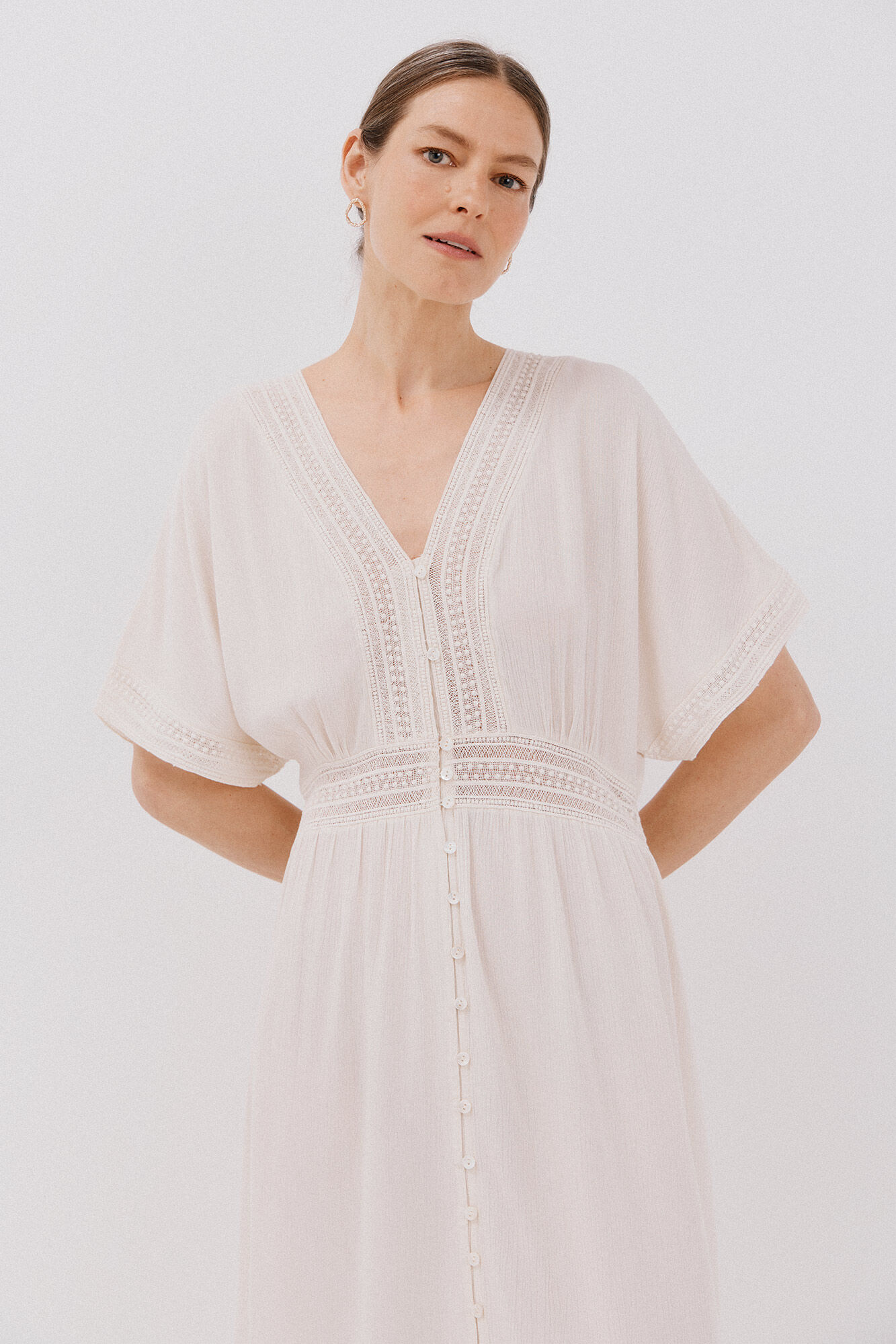 Cortefiel Long lace dress Nude