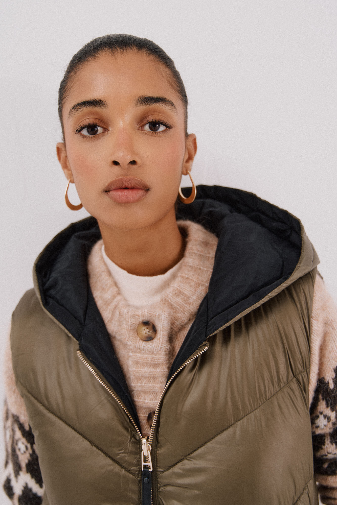 Cortefiel Long reversible gilet Kaki