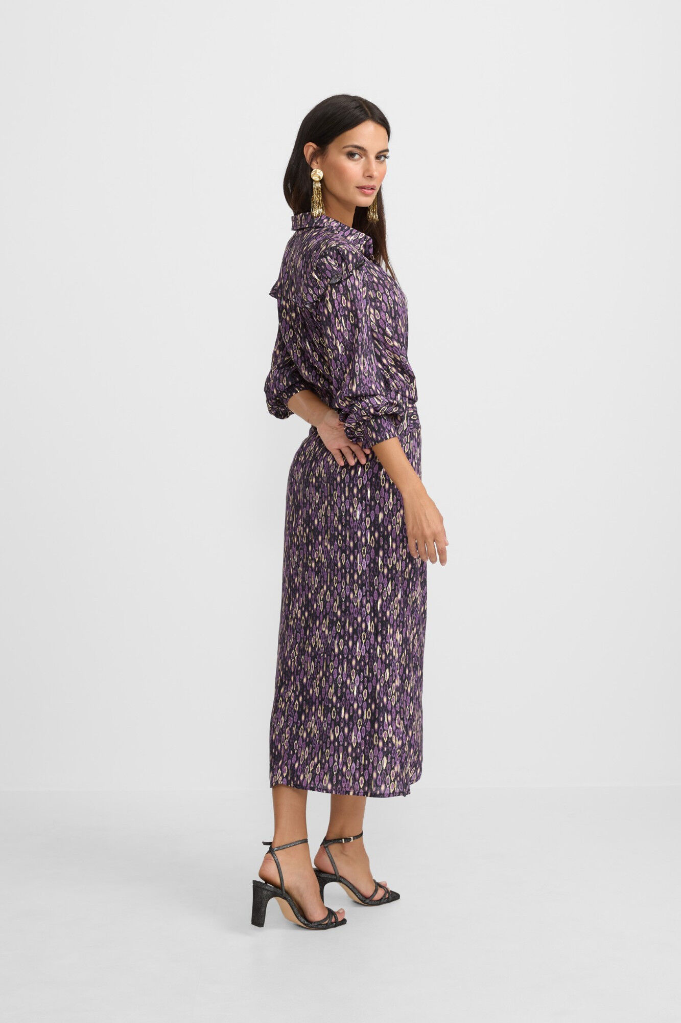 Silbon Saia midi com estampado ikat e abertura Roxo