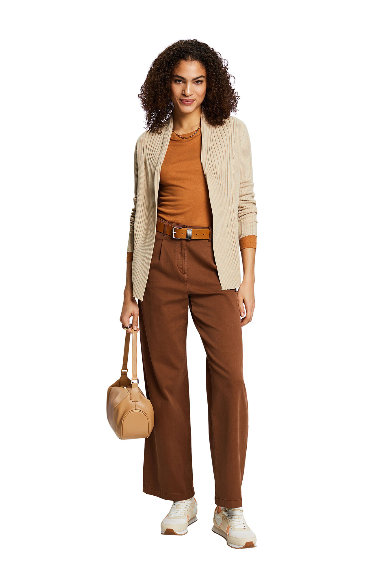 Esprit Cardigan corto abierto punto canal&eacute; con material reciclado Beige