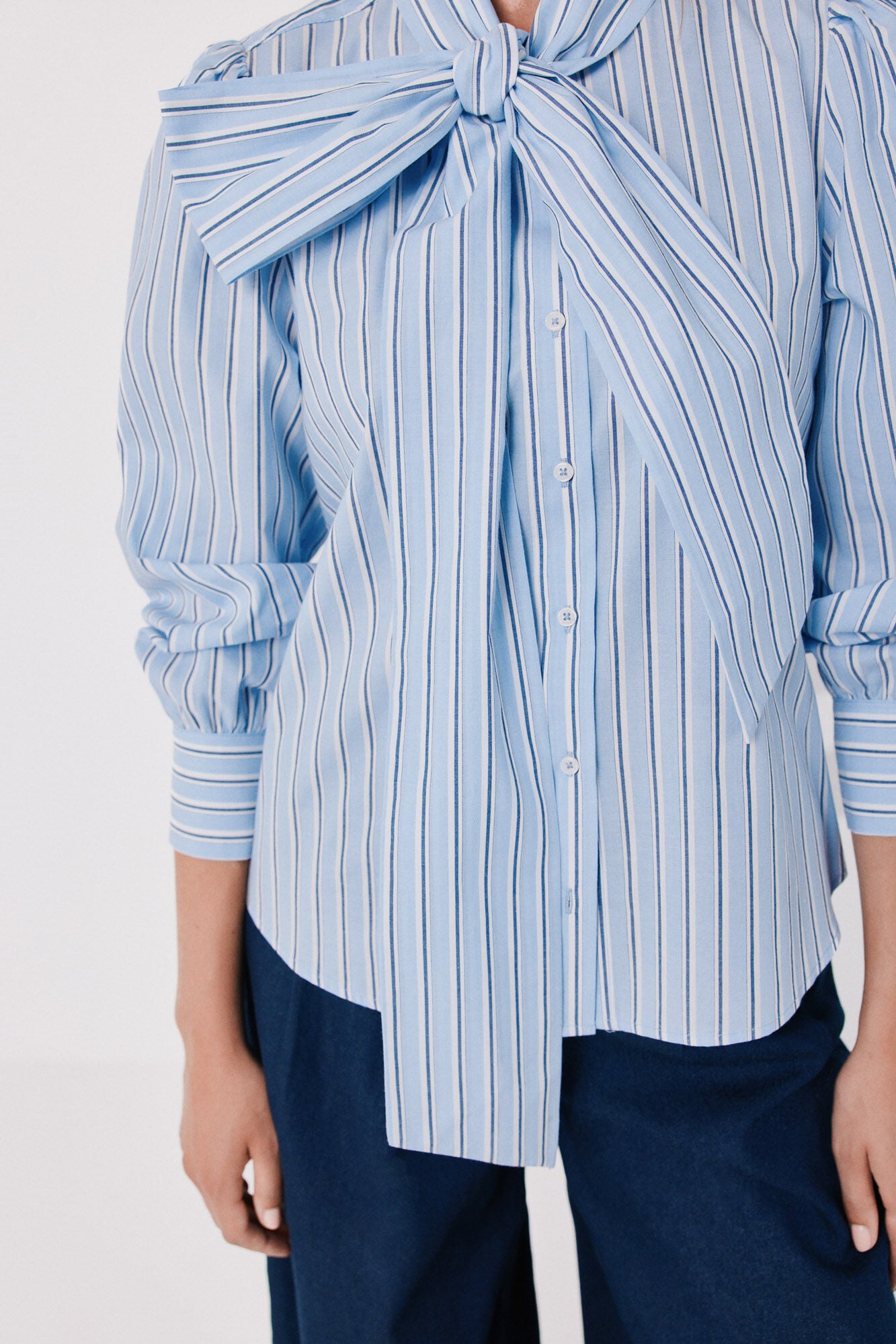 Cortefiel Blusa de riscas com la&ccedil;ada Azul