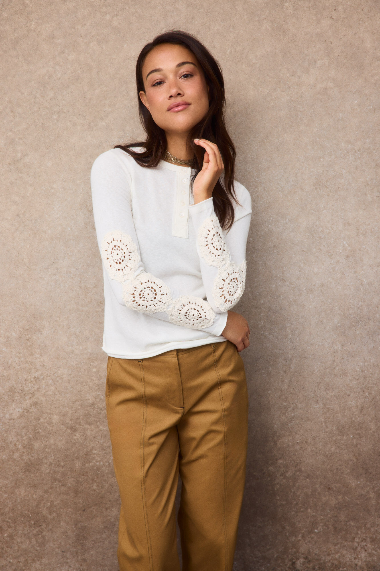 Slowlove Top parches crochet Marfil