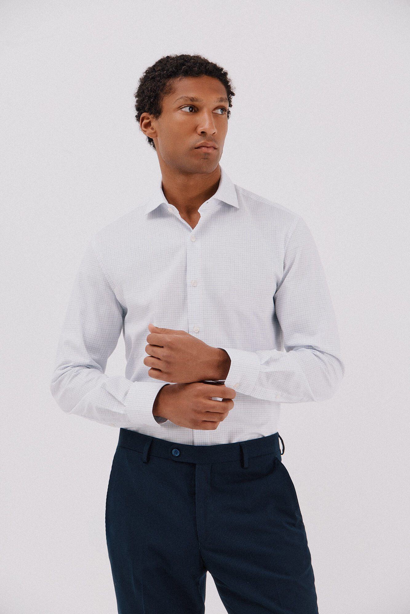 Cortefiel Easy-iron checked dress shirt Printed white