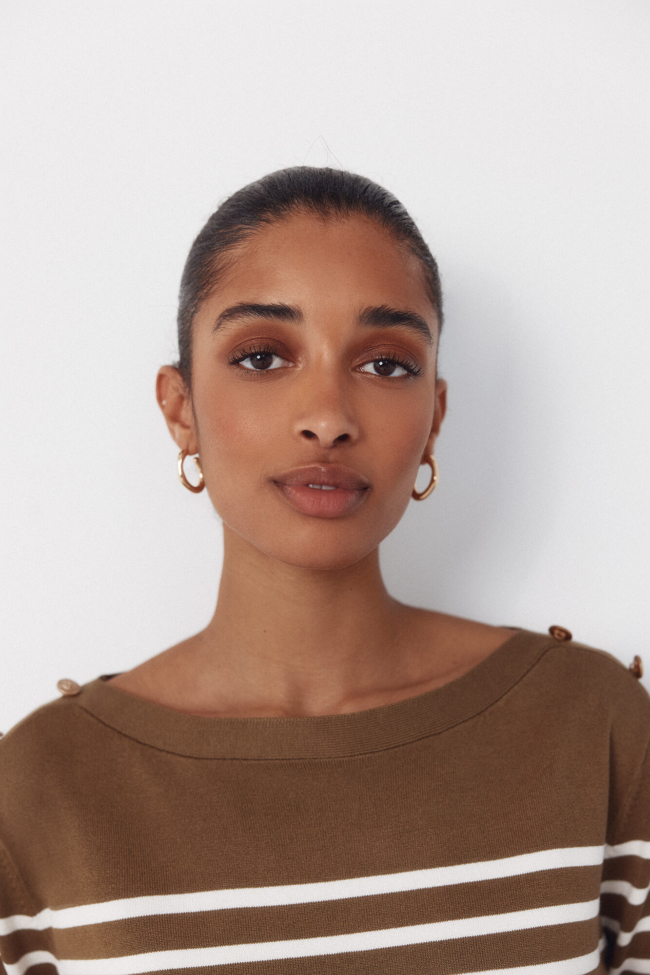 Cortefiel Striped button jumper Kaki