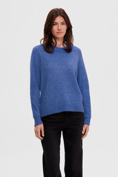 Cortefiel Round neck jumper made of wool and alpaca. Blue