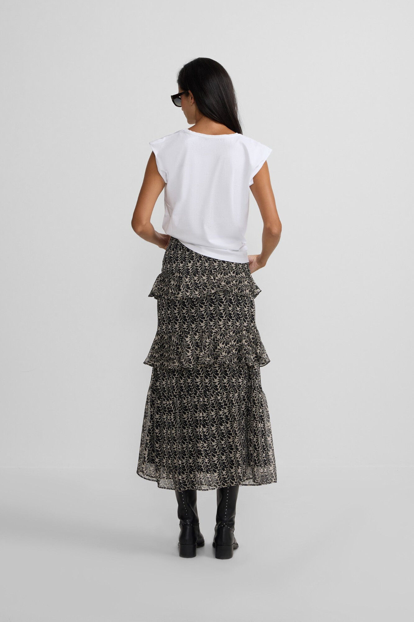 Silbon Saia longa estampado com babados