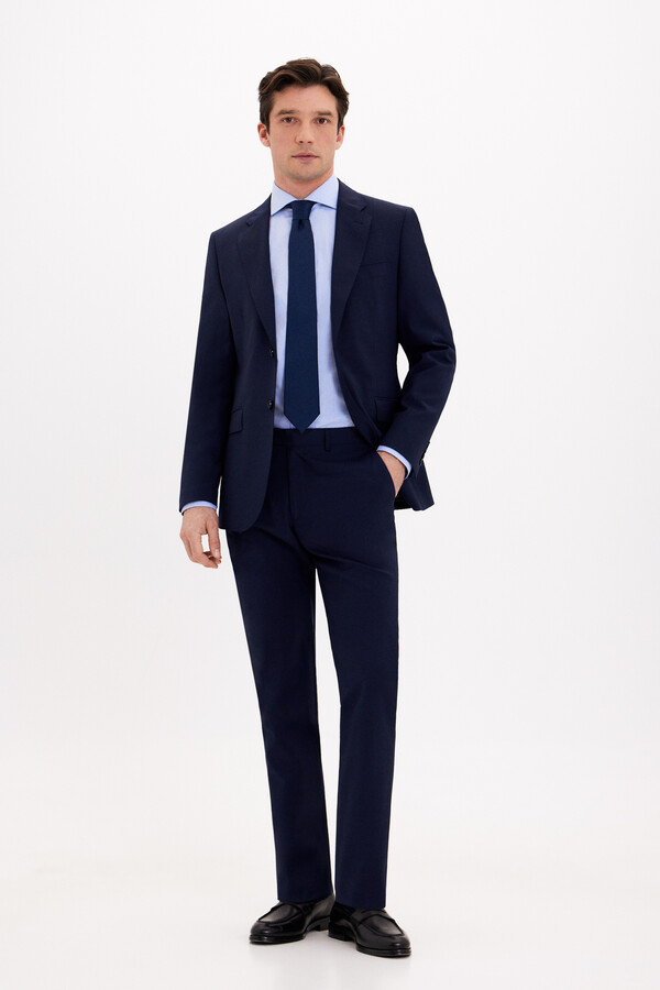 Cortefiel Slim fit micro-checked trousers Navy