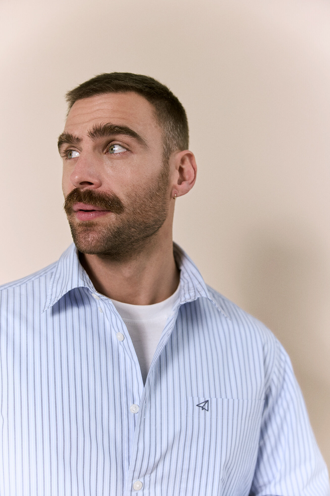 OOTO Camisa &agrave;s riscas manga comprida em popelina Azul