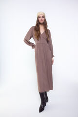 Slowlove Vestido fluido jacquard Marr&oacute;n