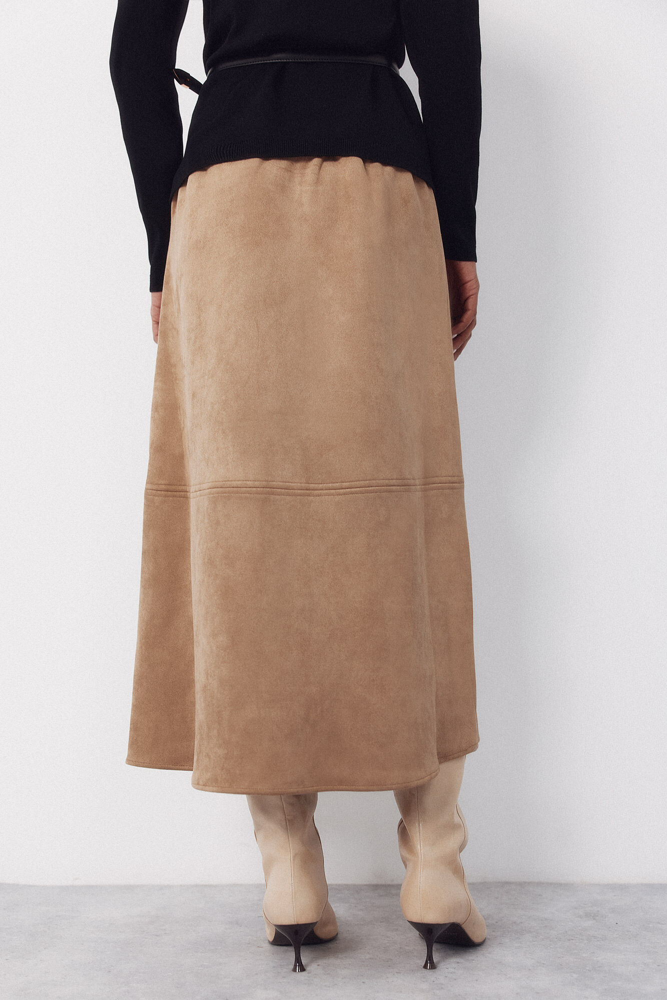 Cortefiel Flared suede skirt Beige