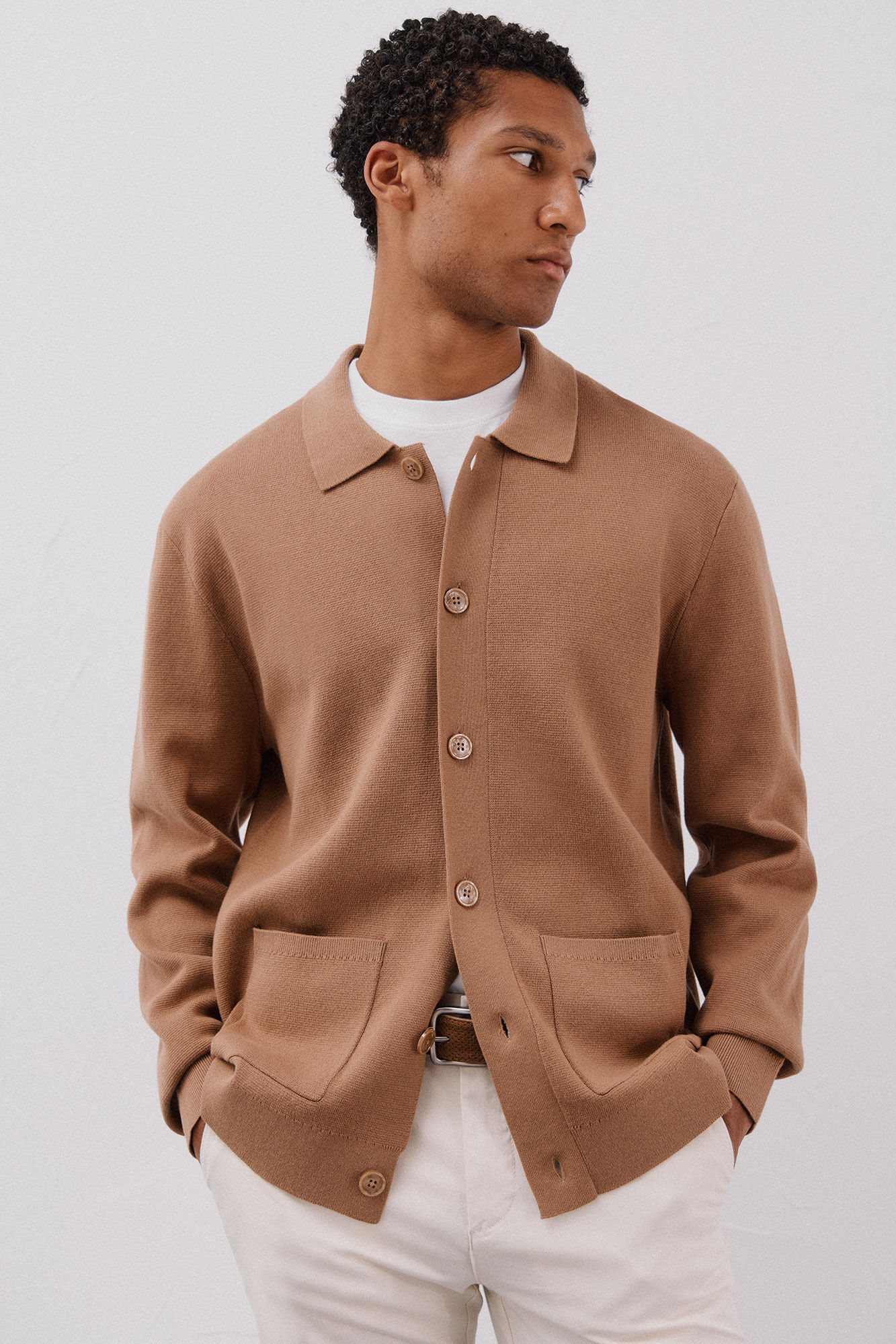 Cortefiel Cotton jersey-knit overshirt sweater Beige