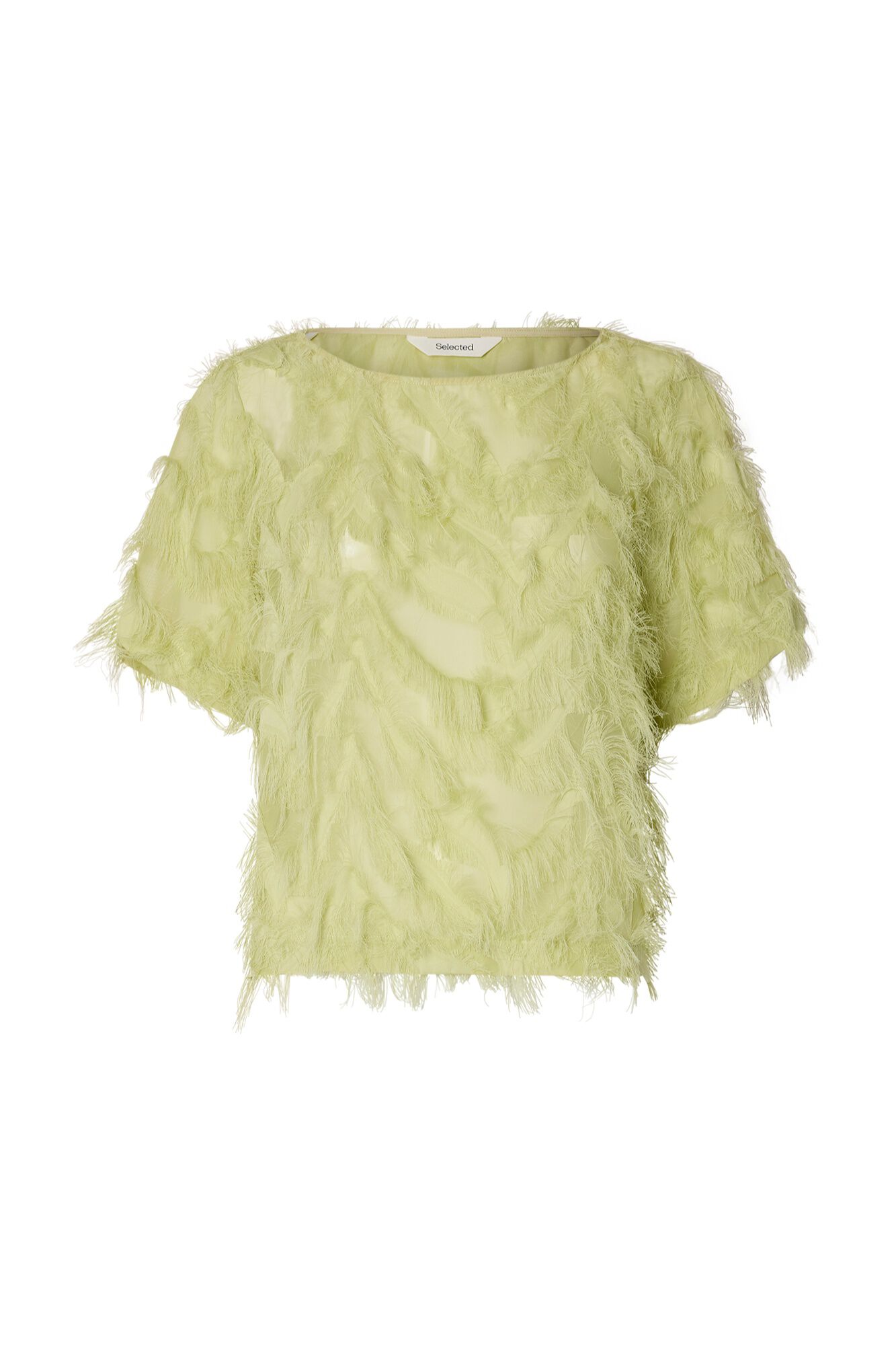 Selected Blusa de manga curta com tecido de franjas Verde