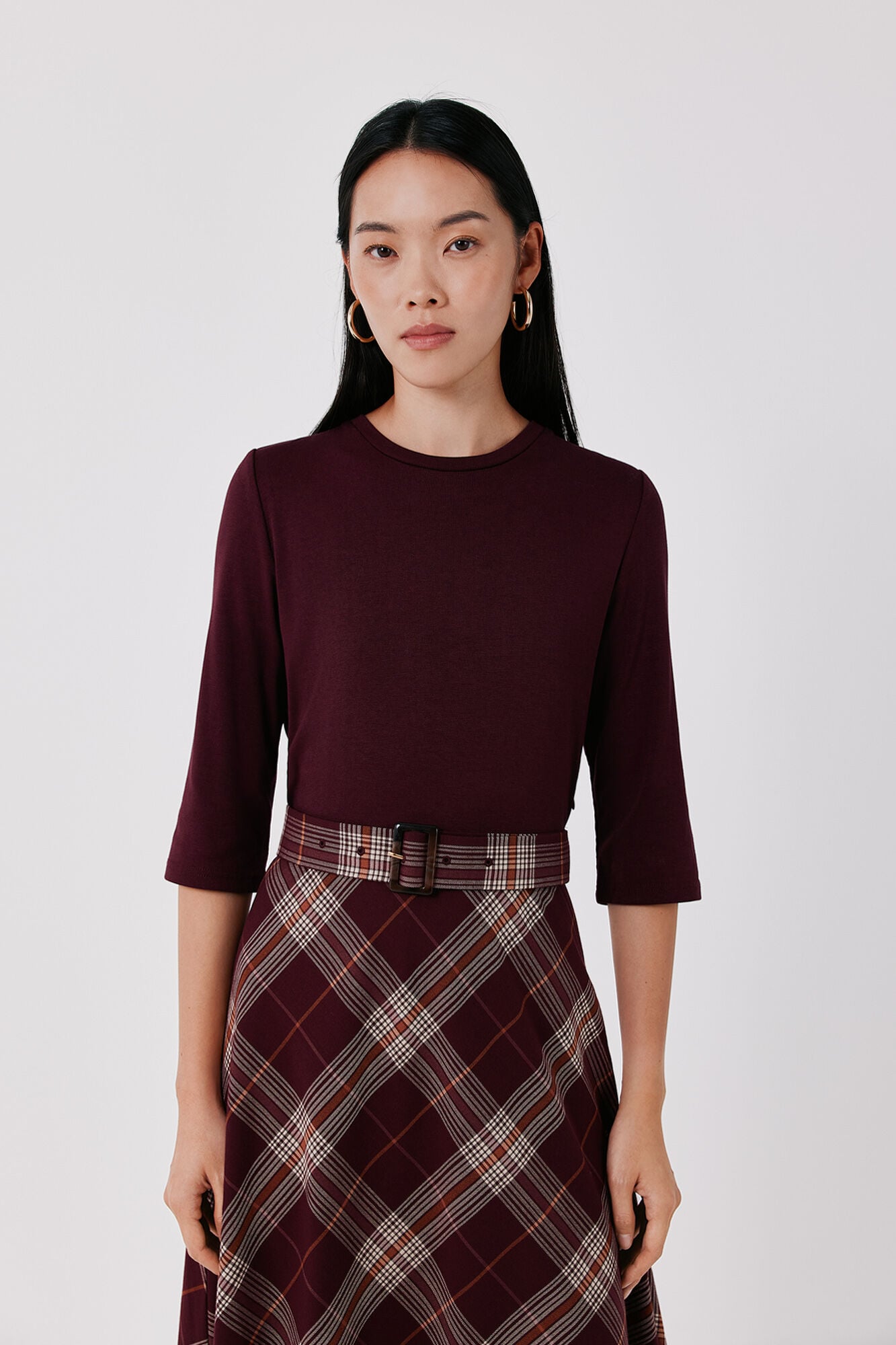 Cortefiel Plaid print ruched dress