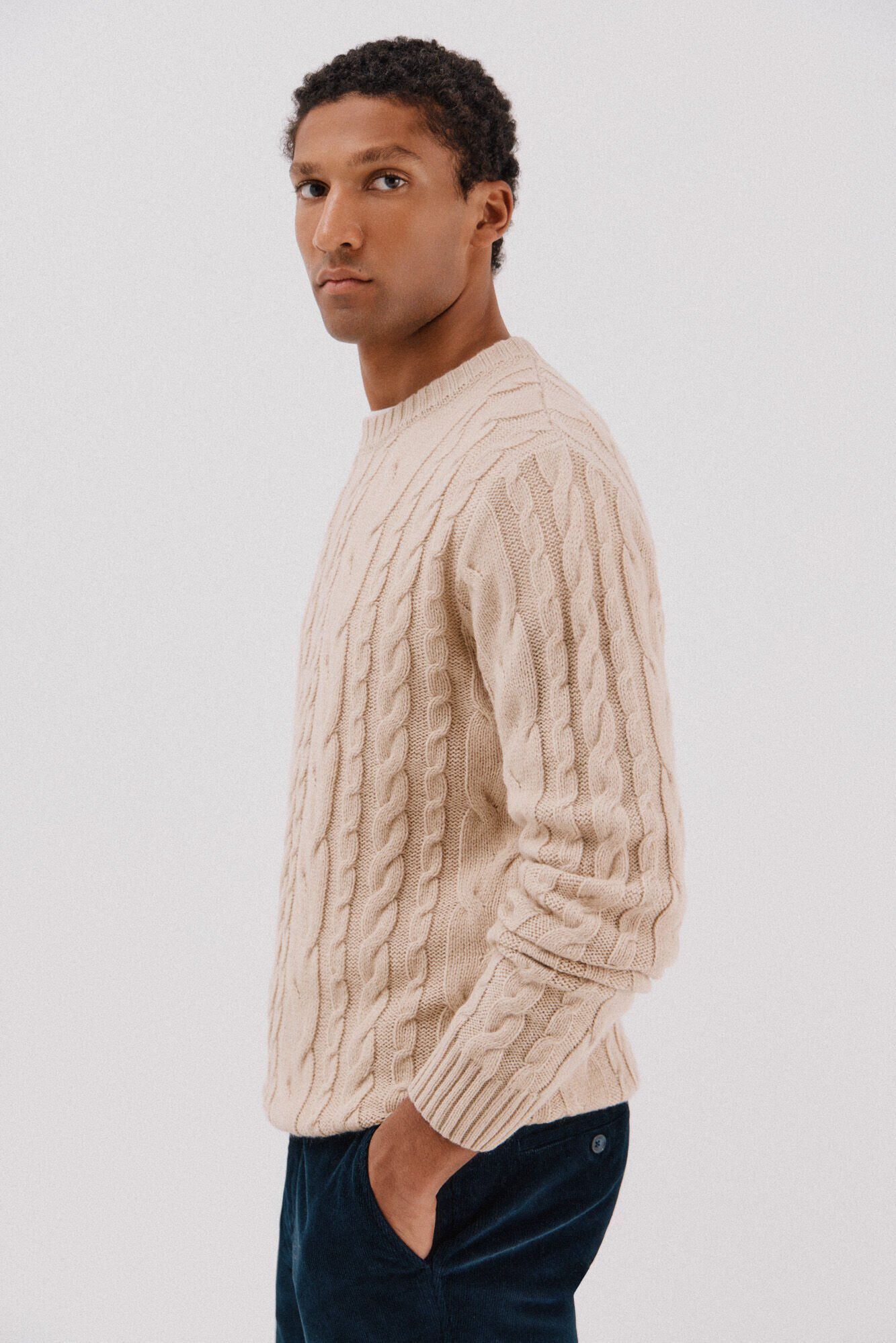 Cortefiel Su&eacute;ter de gola caixa de l&atilde; Tostado