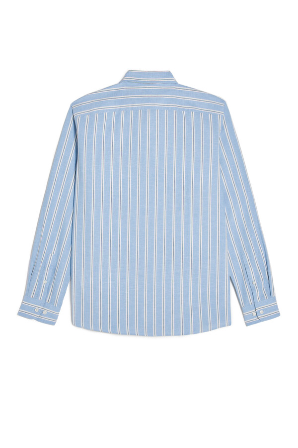 Cortefiel Camisa riscas algodão linho manga comprida Azul