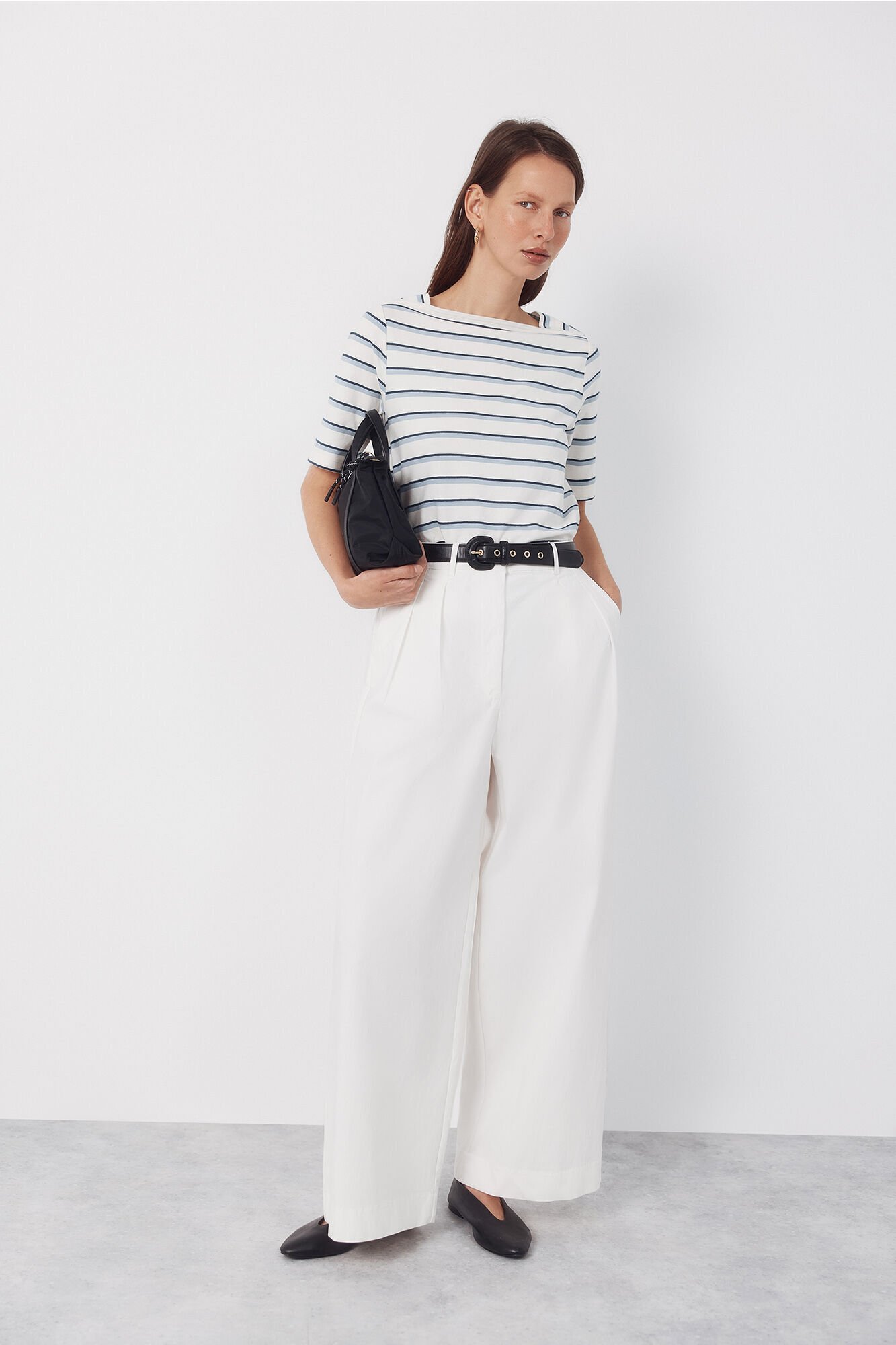 Cortefiel Cotton pleated trousers Ivory